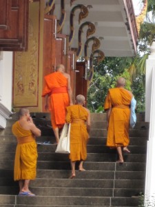 Monks On The Way To Exam